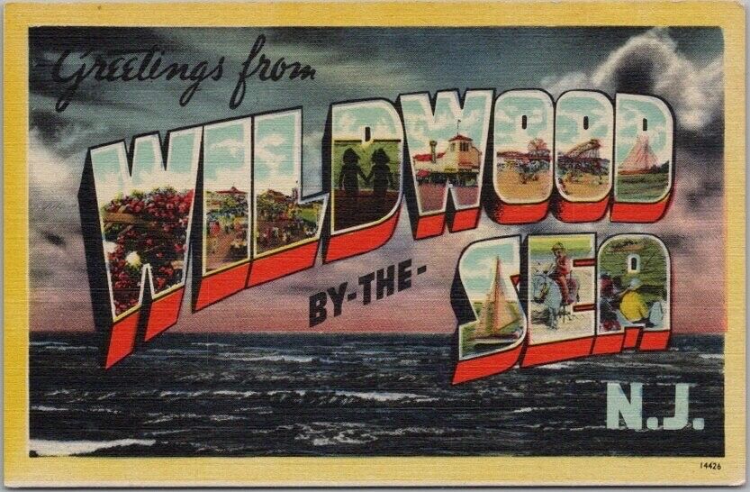 WILDWOOD BY-THE-SEA, New Jersey Large Letter Postcard Linen Dated 1945