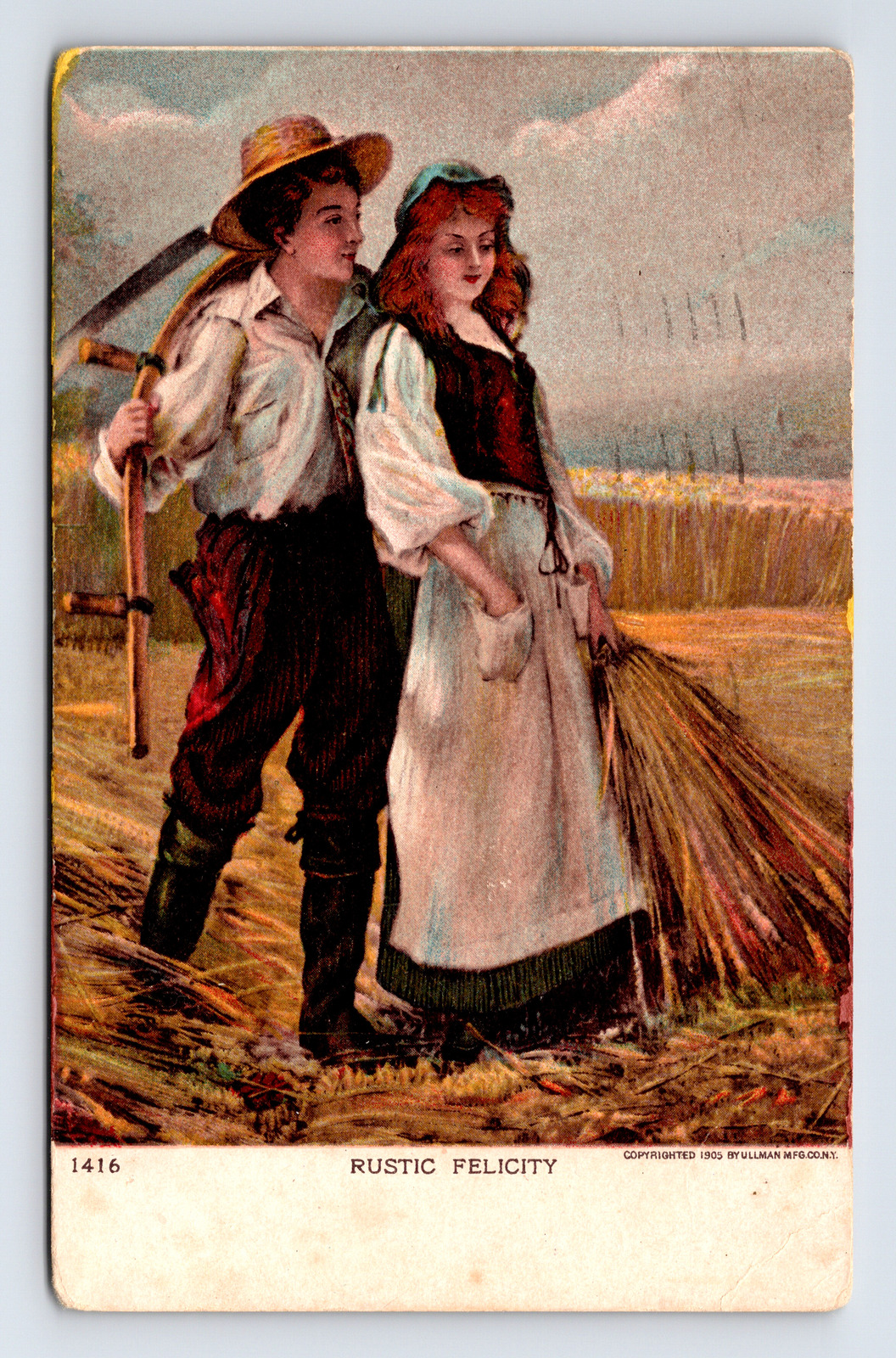 c1905 UDB Postcard Rustic Felicity Farmers Romance Couple