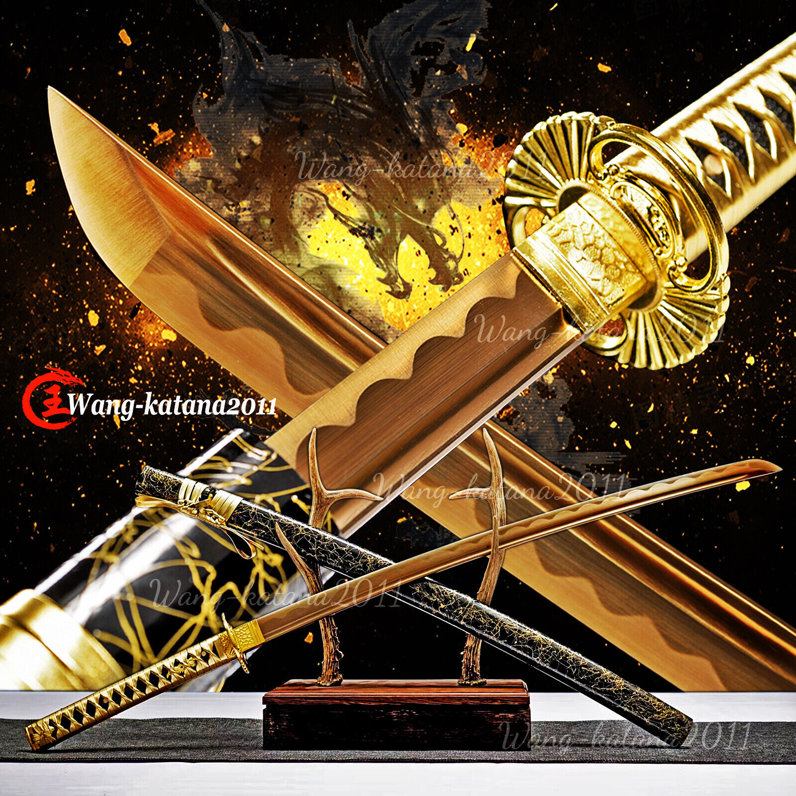 All Gold Functional Sword 1095 Steel Battle Ready Sharp Japanese Samurai Katana