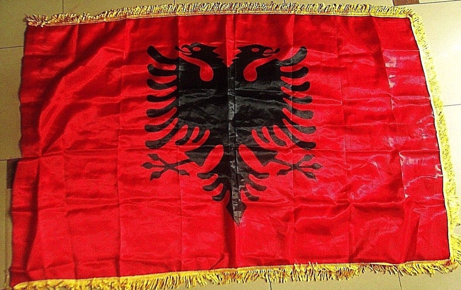 ALBANIAN FLAG+FRINGE-NATIONAL-NEW ALBANIA BANNER-130 X 90 CM-DOUBLE HEADED EAGLE