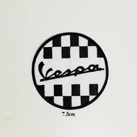 Vespa Round White And Black Embroidered Patch Badge Sew / Iron N-484