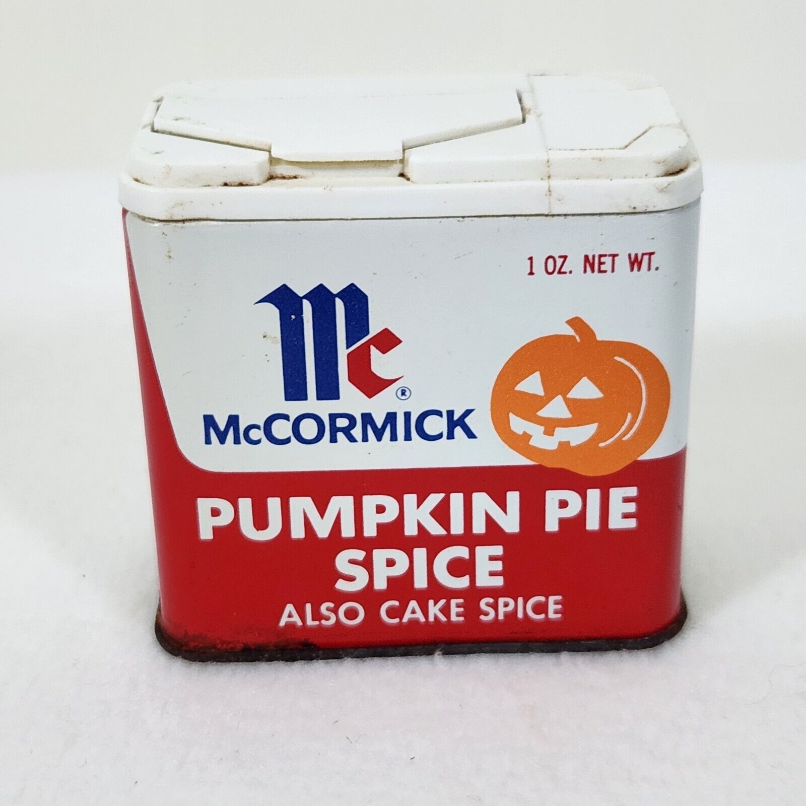 Vintage 1966 McCormick Pumpkin Pie Spice Tin Halloween Jack O Lantern Face 1 oz.