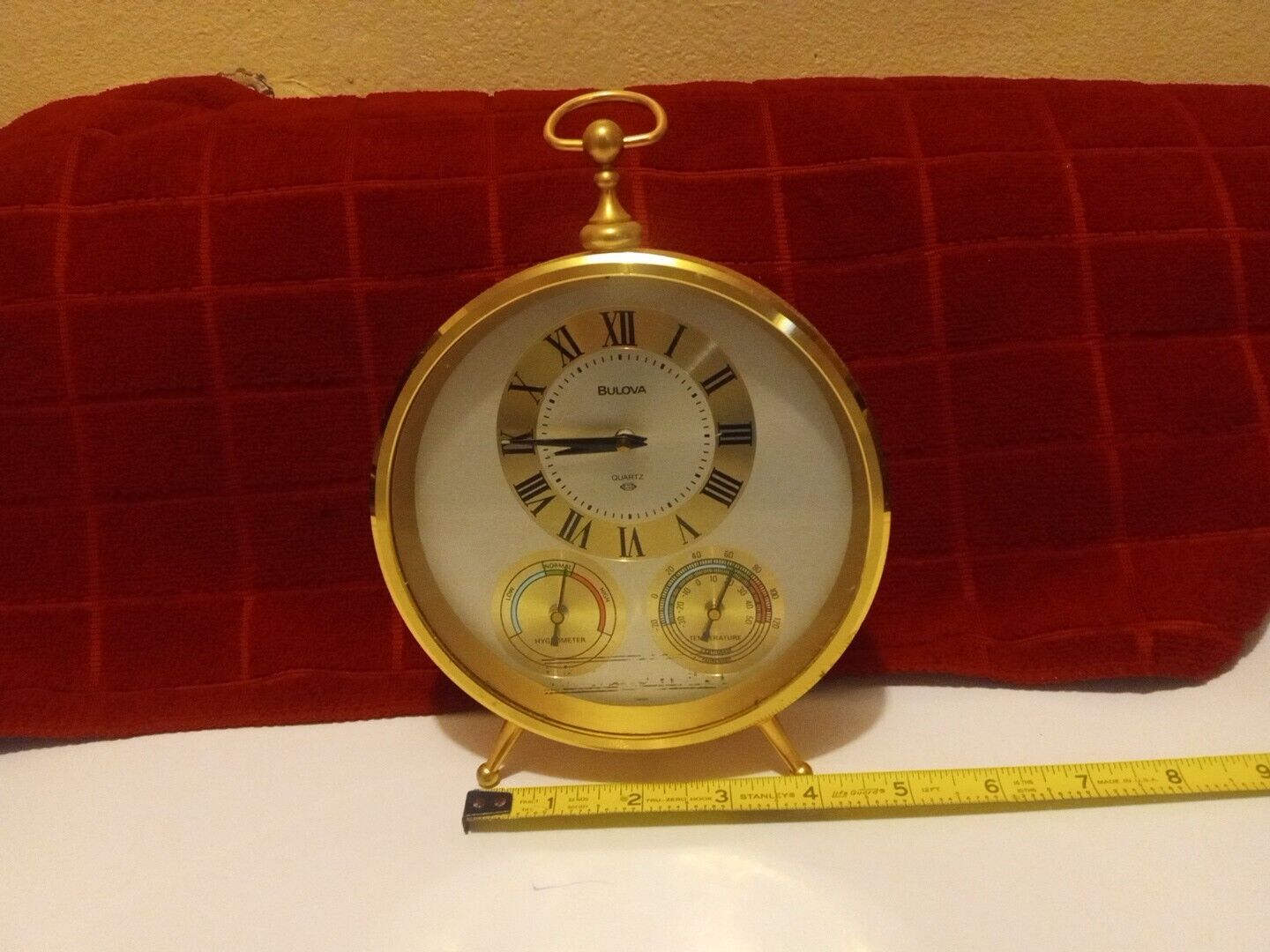 Vintage BULOVA Weather Station Clock Hygrometer Temperature Meter