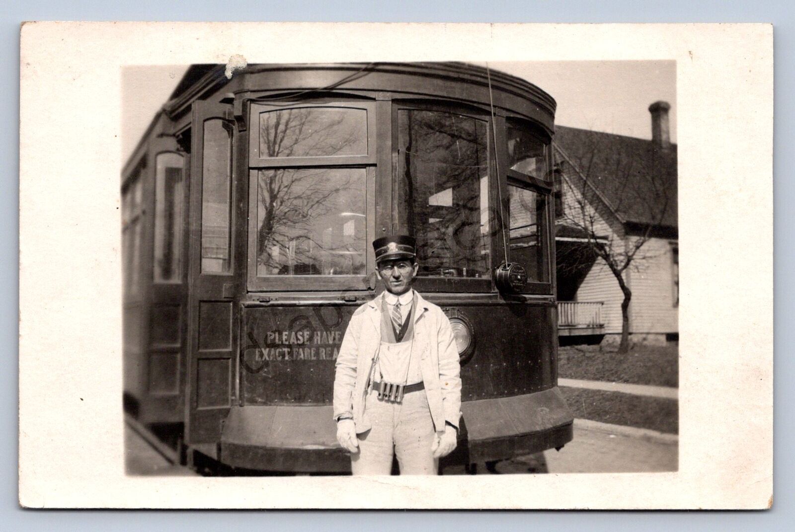 K2/ Elkhart Indiana RPPC Postcard c1910 Trolley Interurban Conductor  424