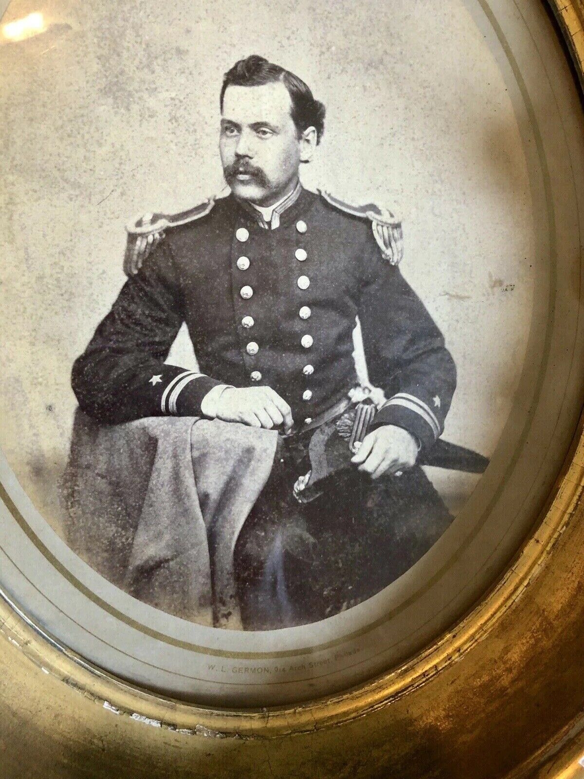 1860s GERMON Large Albumen Photo in Wall Frame ID'd Navy Commander Died ON Ship