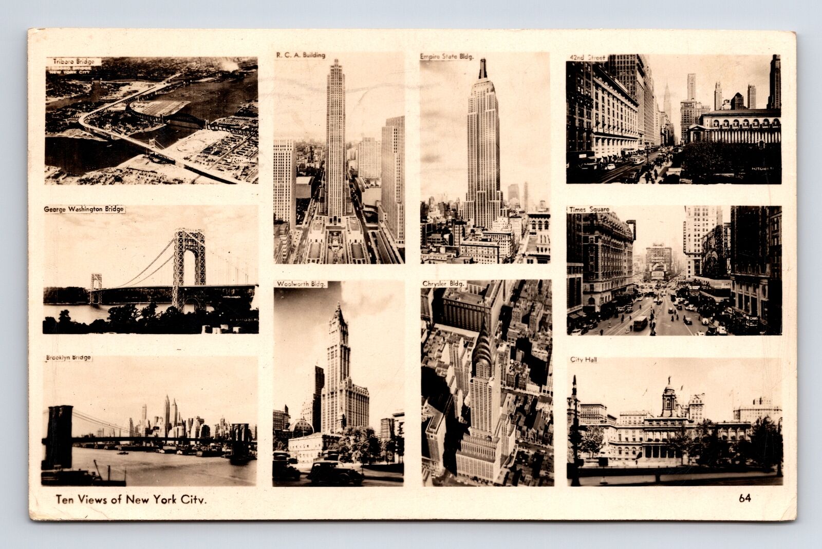 c1939 RPPC Ten Views of New York Landmarks Architecture NY Real Photo Postcard