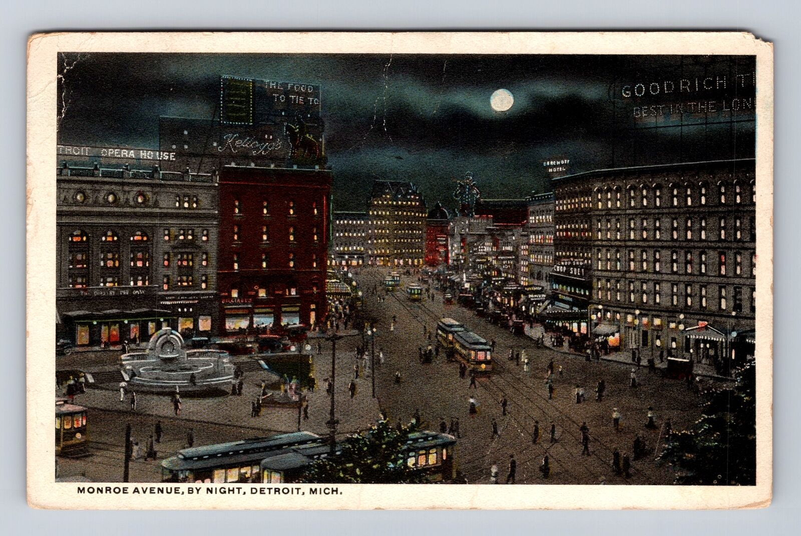 Detroit MI-Michigan, Monroe Avenue by Night, Antique Vintage Souvenir Postcard
