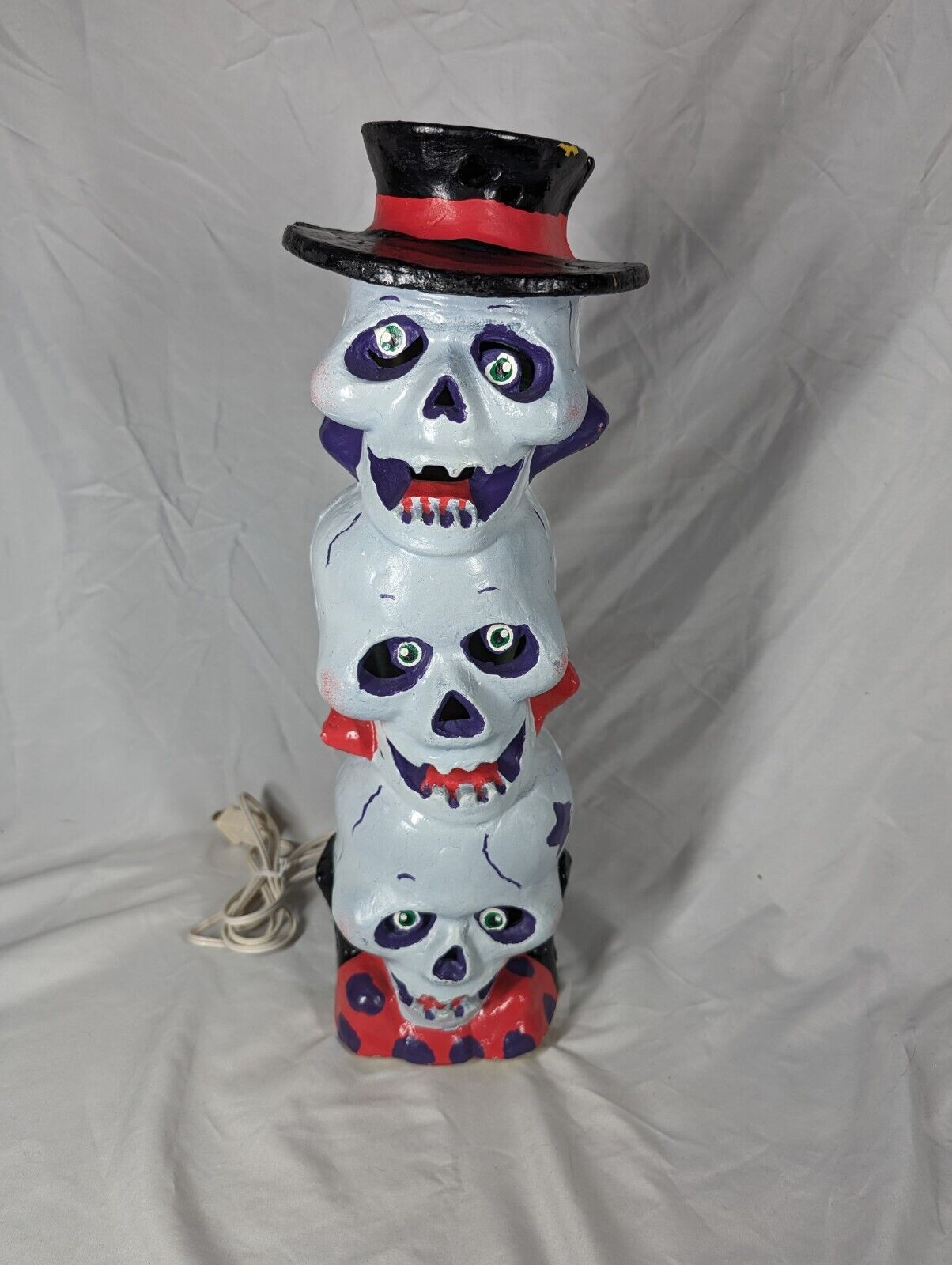Halloween Skull Hat Totem Stacked Foam Blow Mold Lighted Paper Magic VTG 1998