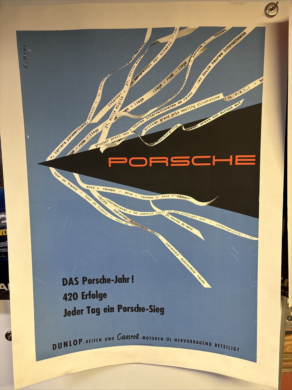 Extremely rare 1960’s Porsche poster Porsche sieg 37x28