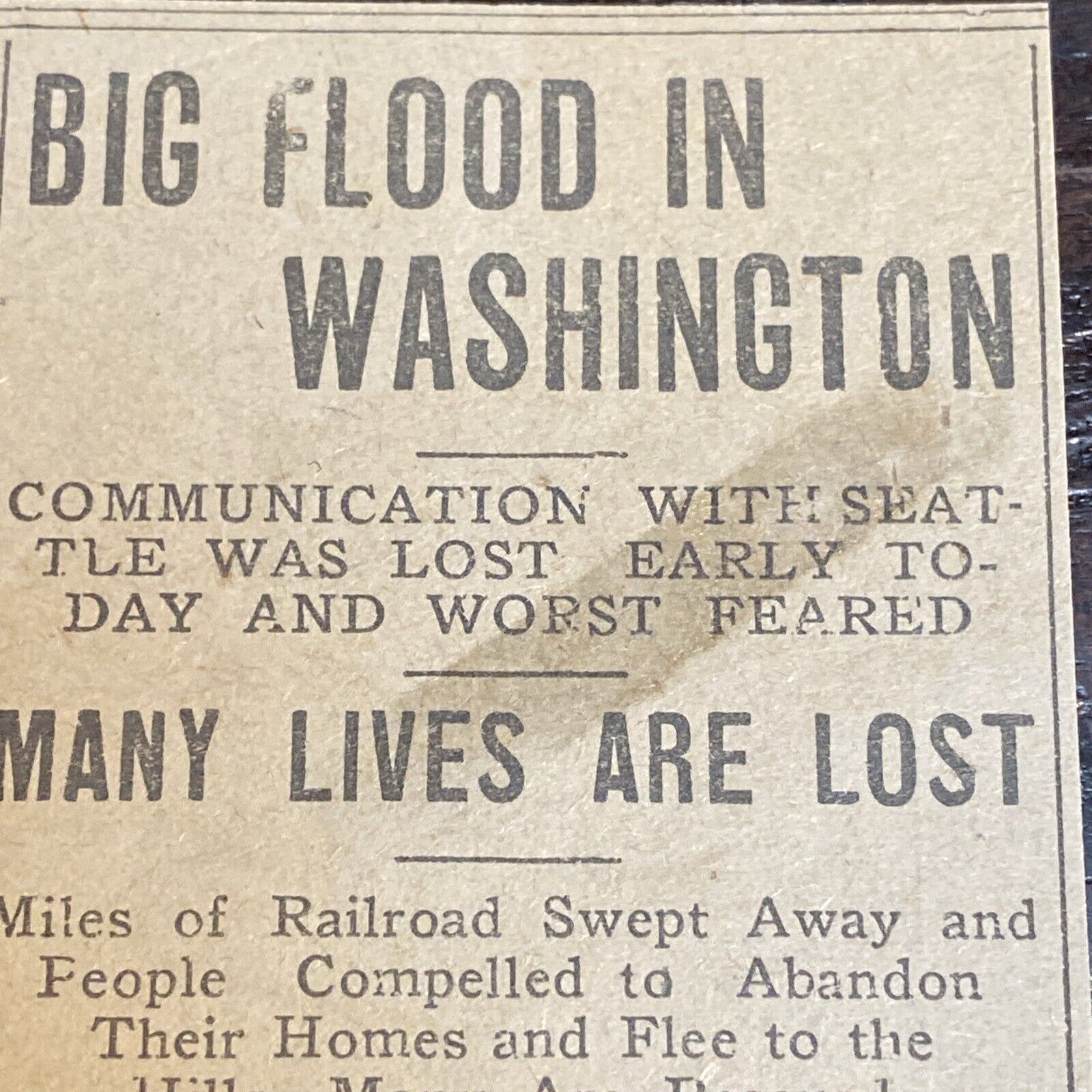1906 Seattle Washington Flood Article Newspaper Clipping