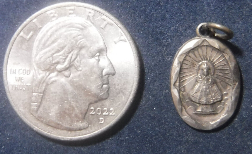 Petite Infant Jesus of Prague Vintage Sterling Silver Medal, Regina