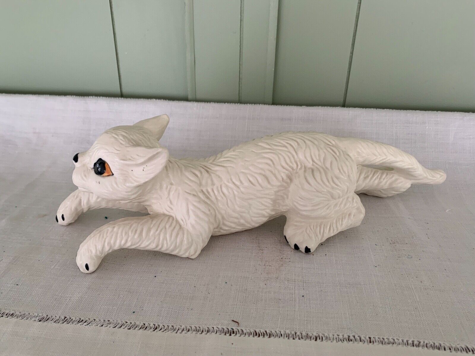 Vintage Stalking / Running White Norcrest Ceramics  Cat 14” w/ Label