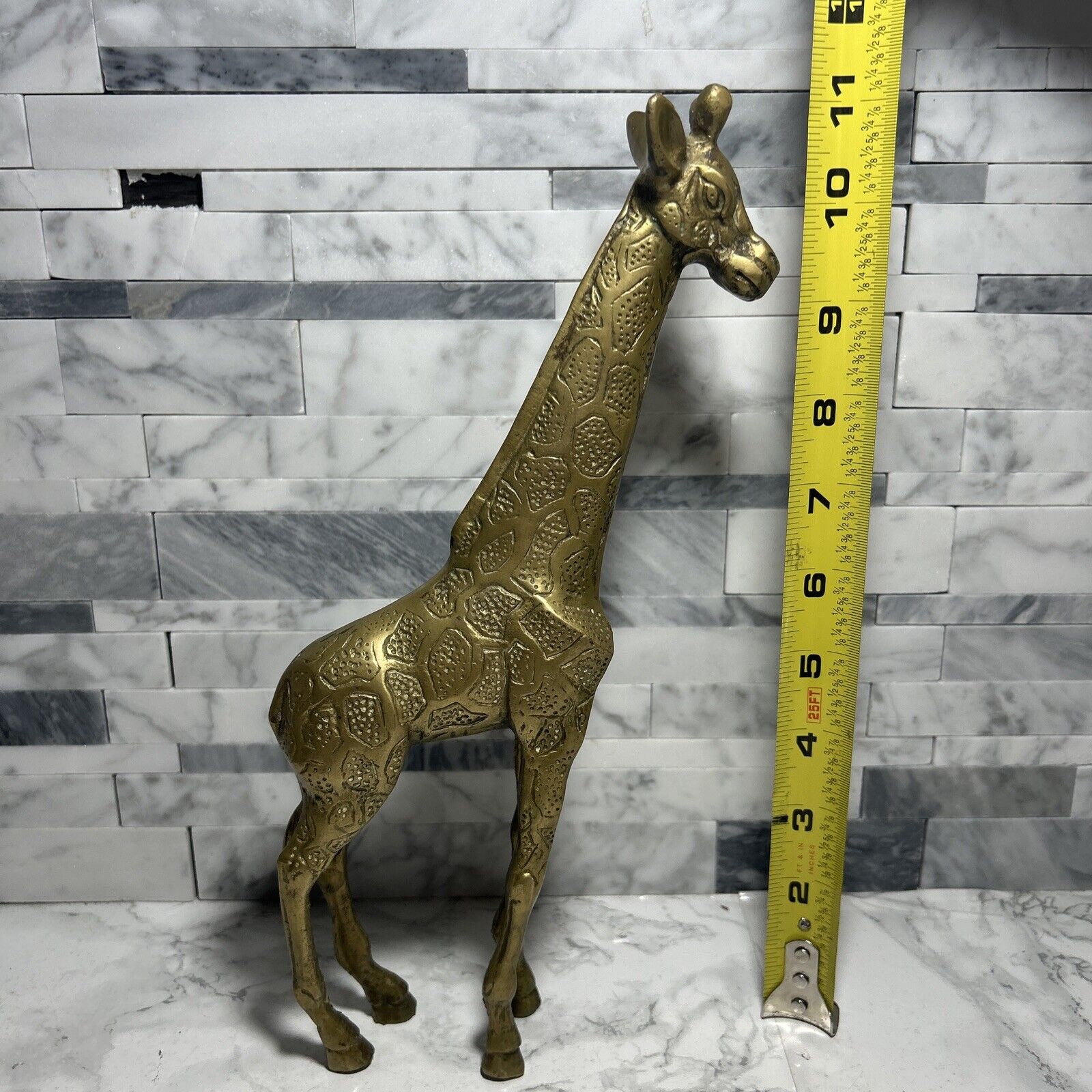 Vintage Solid Brass Giraffe Figure Statue 11”