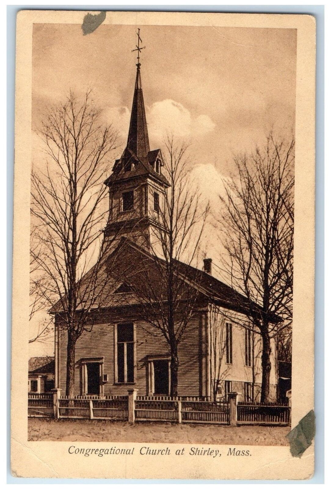c1905 Congregational Church Building Tower At Shirley Massachusetts MA Postcard