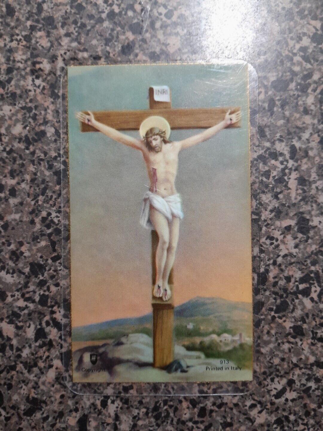 Vintage Jesus Christ INRI Laminated Funeral Holy Card 1985