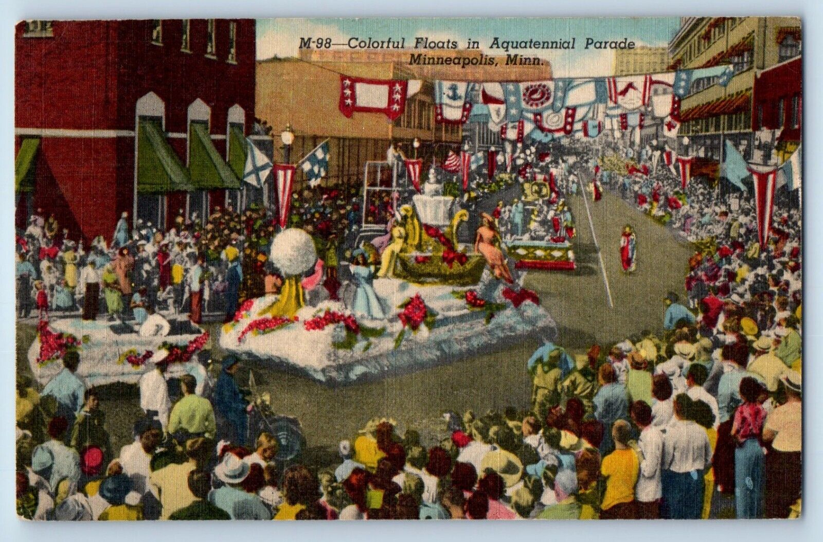 Minneapolis Minnesota Postcard Colorful Floats Aquatennial Parade 1958 Vintage