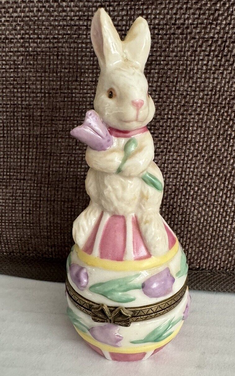 Vintage Hand Painted Porcelain Easter Bunny Trinket Box