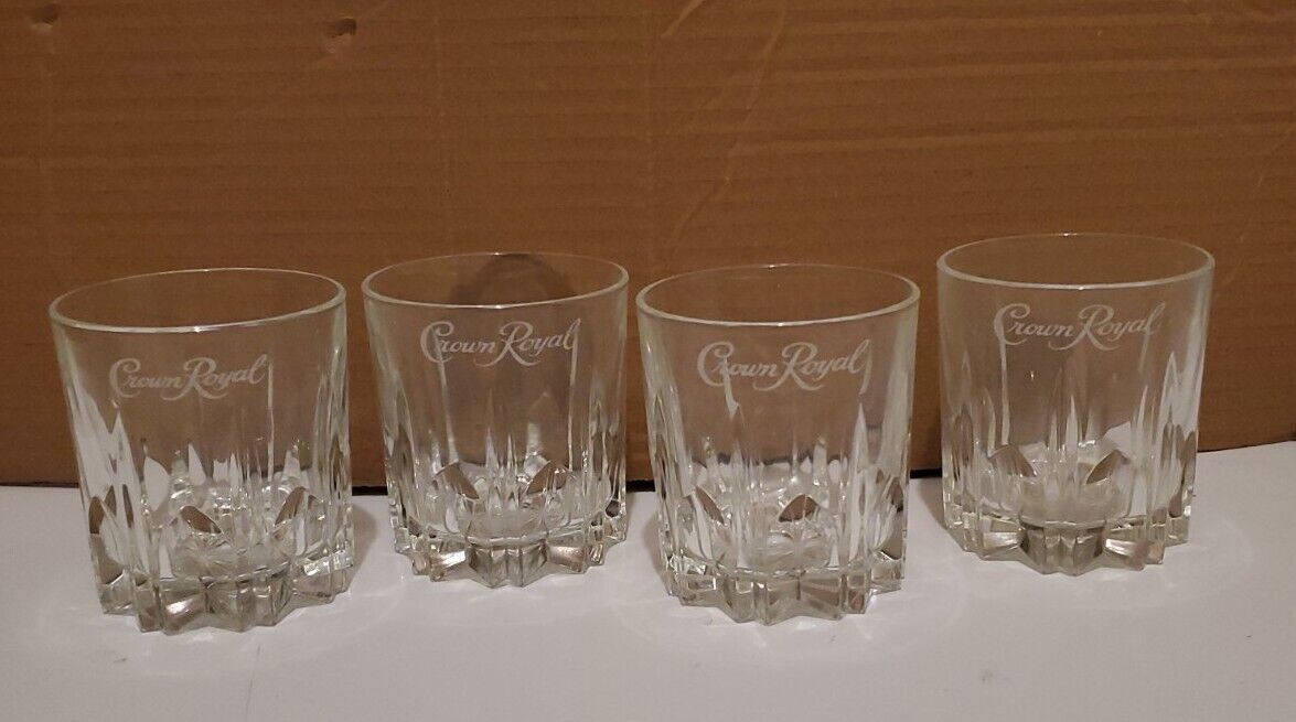 (SET OF 4) Crown Royal Diamond Cut Embosed *MADE IN ITALY* Whiskey Rocks Glasses