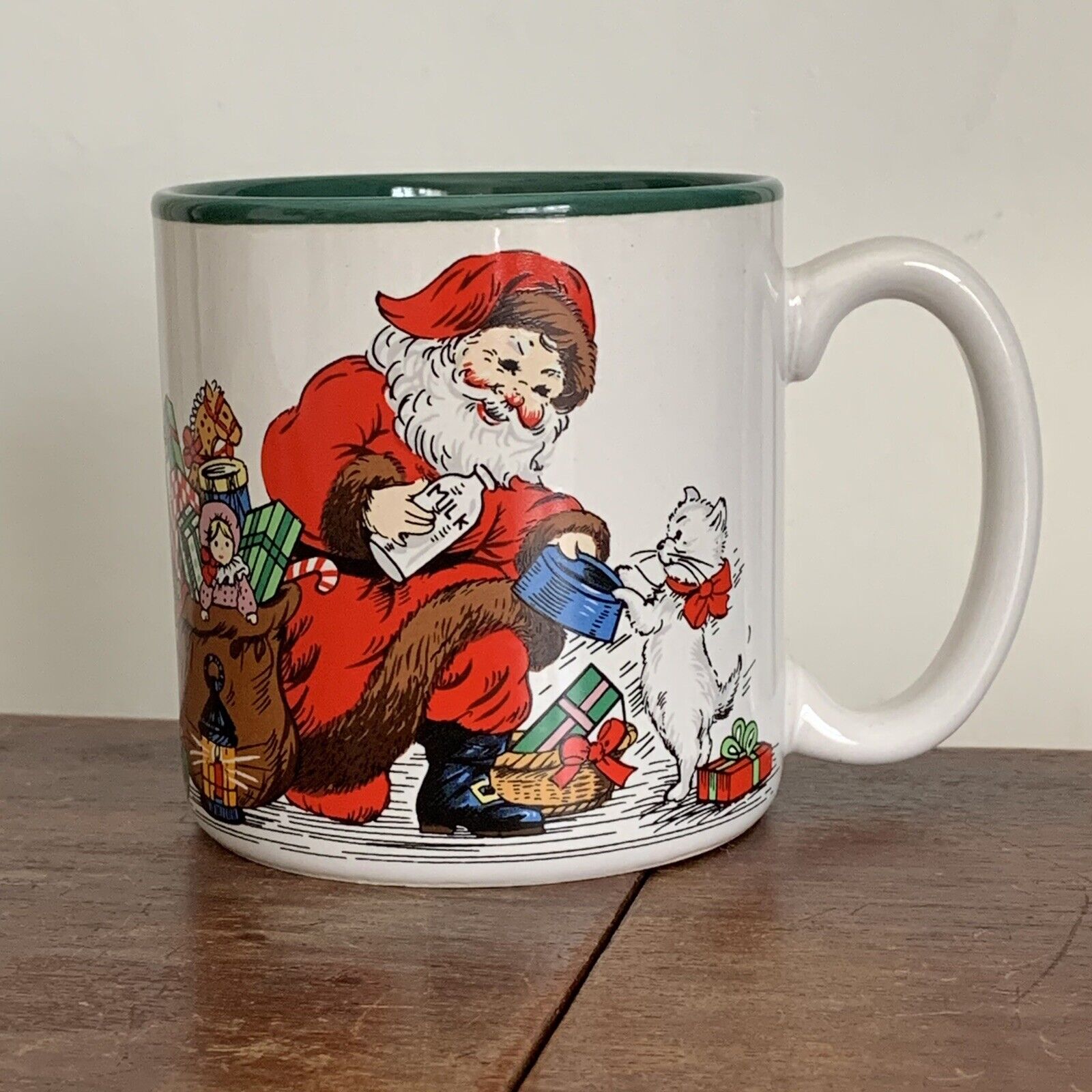 Vintage Potpourri Press Coffee Mug Santa With Kitty Cat 1992 Made In Korea C\'Mas
