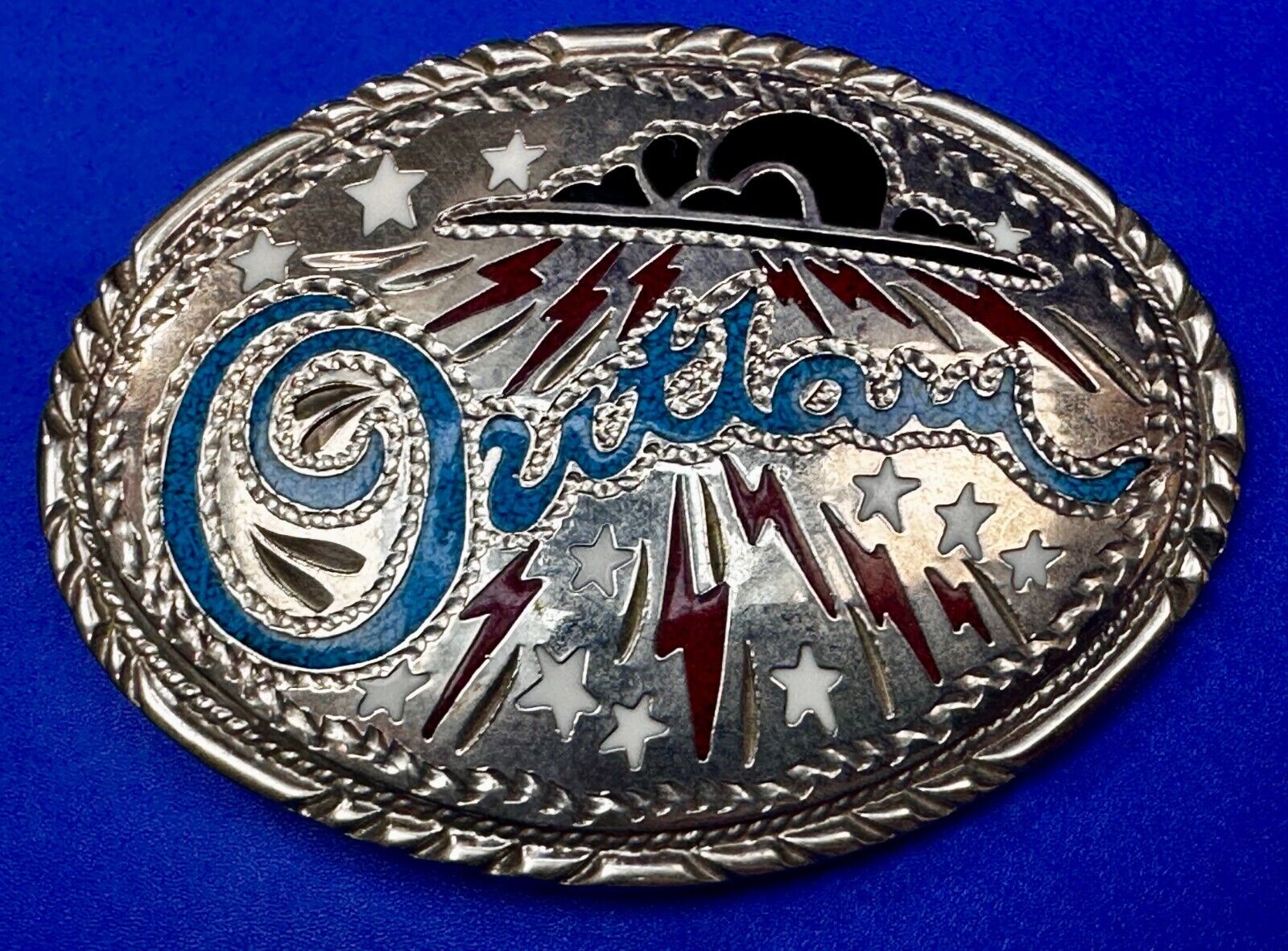 OUTLAW Vintage Turquoise coral Colored Enamel Inlay Belt Buckle by SSI