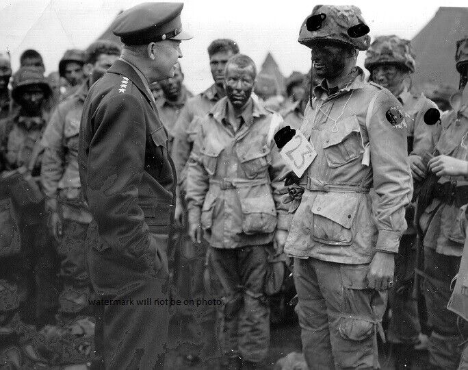 Gen. Dwight D. Eisenhower with Paratroopers D Day 8x10 WWII WW2 Photo 90