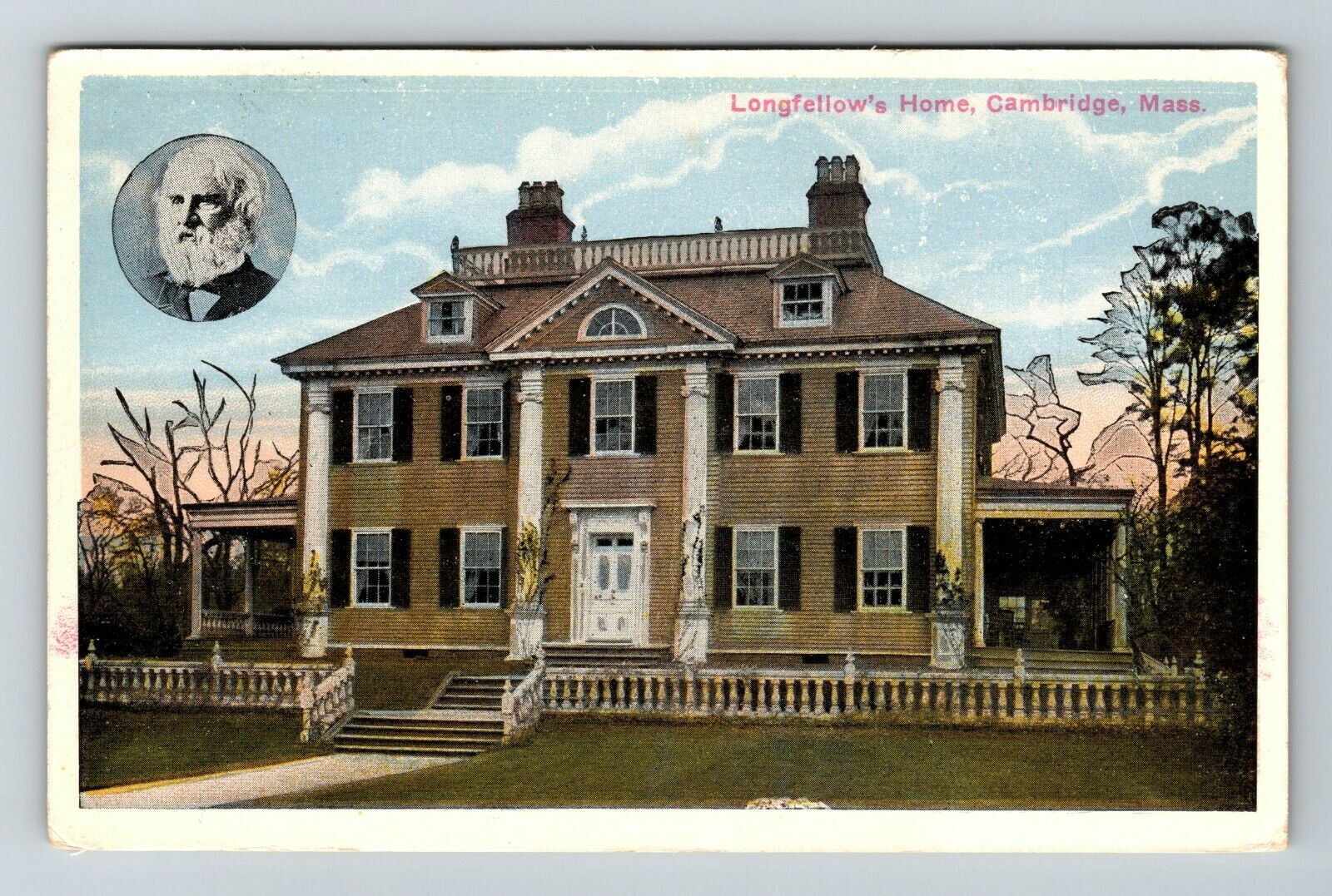 Cambridge MA-Massachusetts, Longfellow's Home Vintage Souvenir Postcard