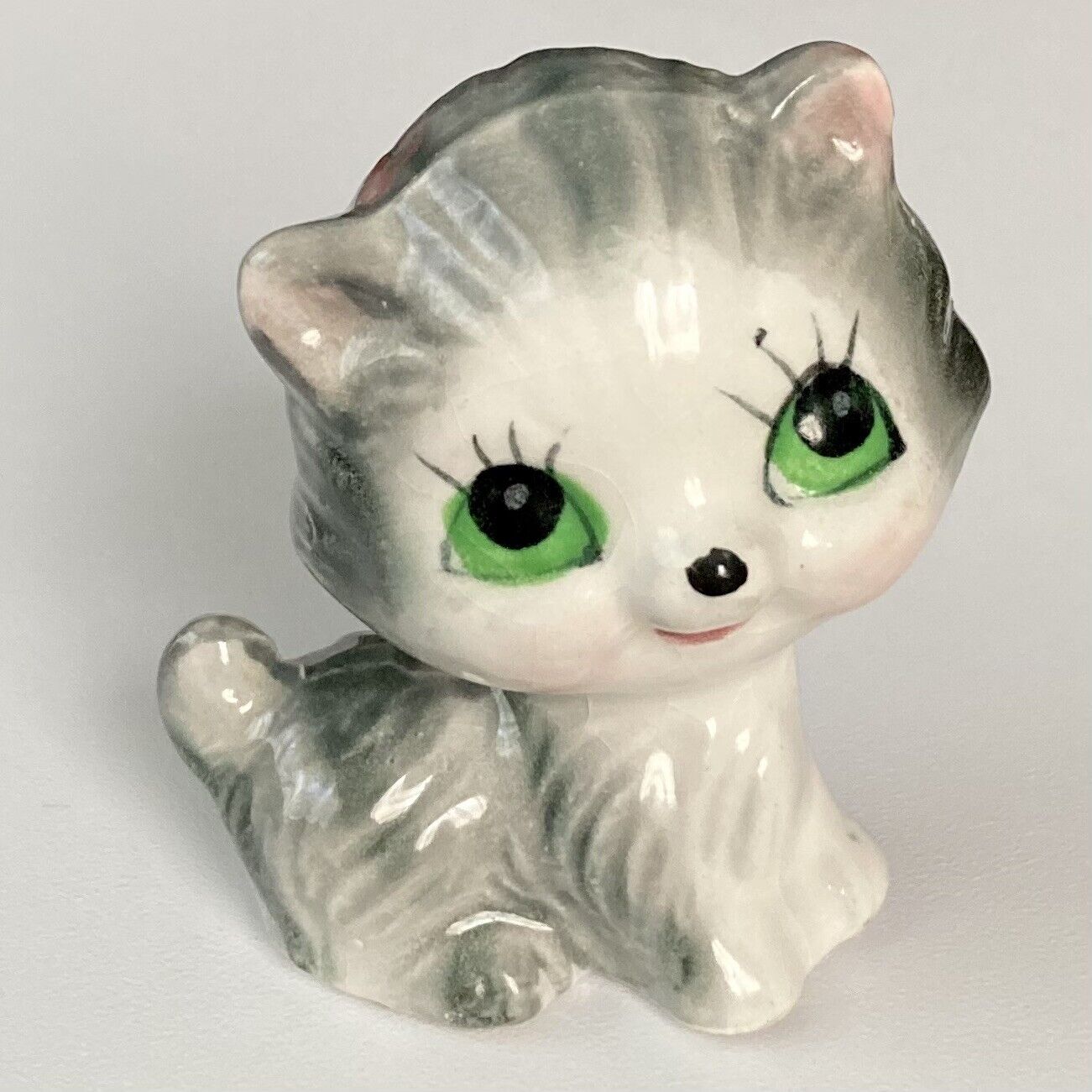 Vintage Kitschy Miniature Striped Gray Cat Figurine