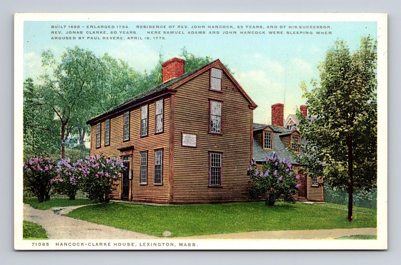 WB Postcard Lexington MA Massachusetts Hancock-Clarke House