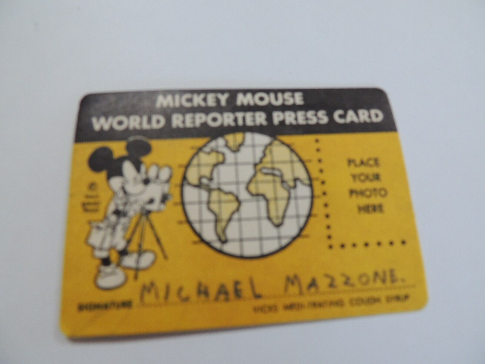 VINTAGE 1950'S MICKEY MOUSE WORLD REPORTER PRESS & IDENTITY CARD