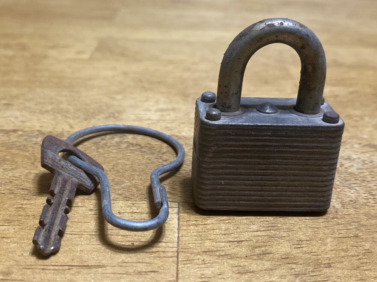 Vintage Master Lock Padlock #22 Stacked Steel with Key Tested Works