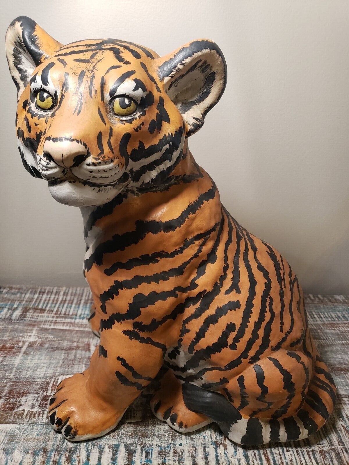 Bengal Tiger Cub Sculpture Rare Vintage Ceramic   signed '77 - Life-sized 