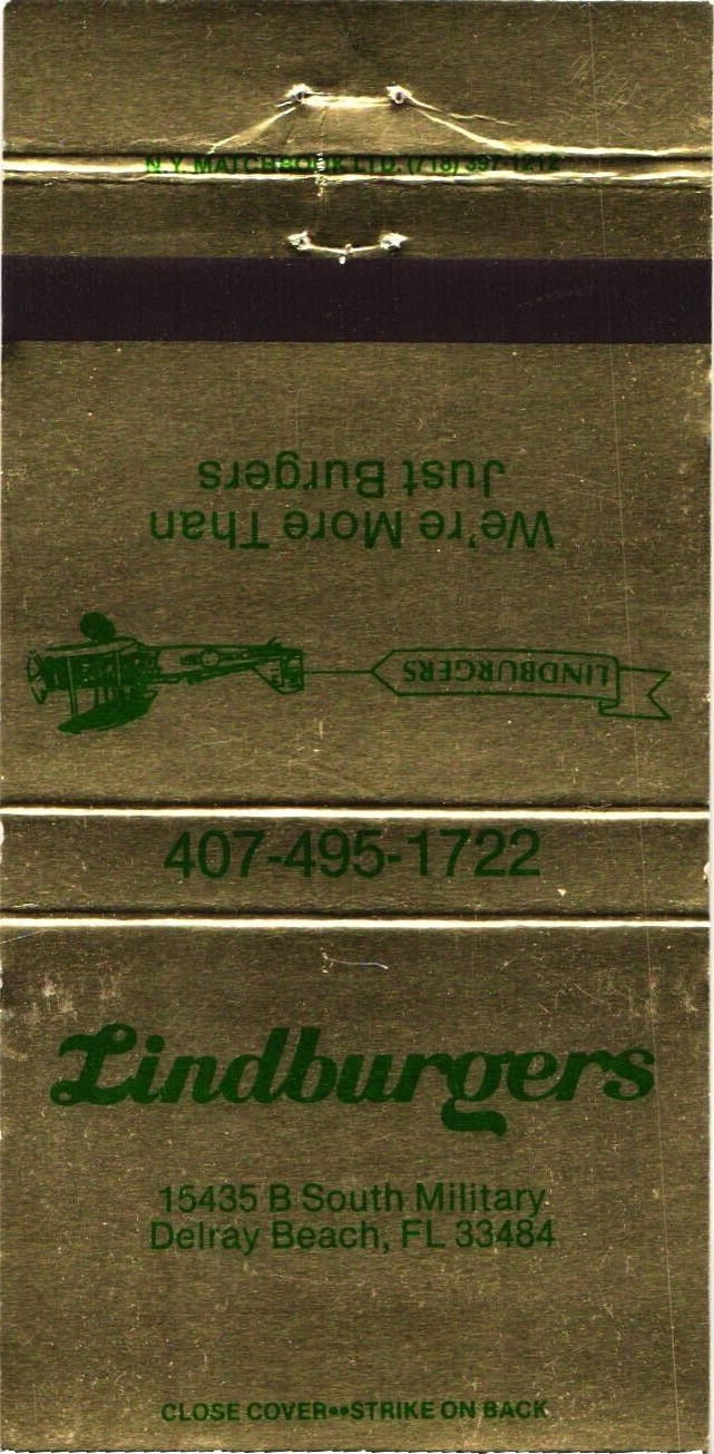 Delray Beach Florida Lindburgers More Than Just Burgers Vintage Matchbook Cover