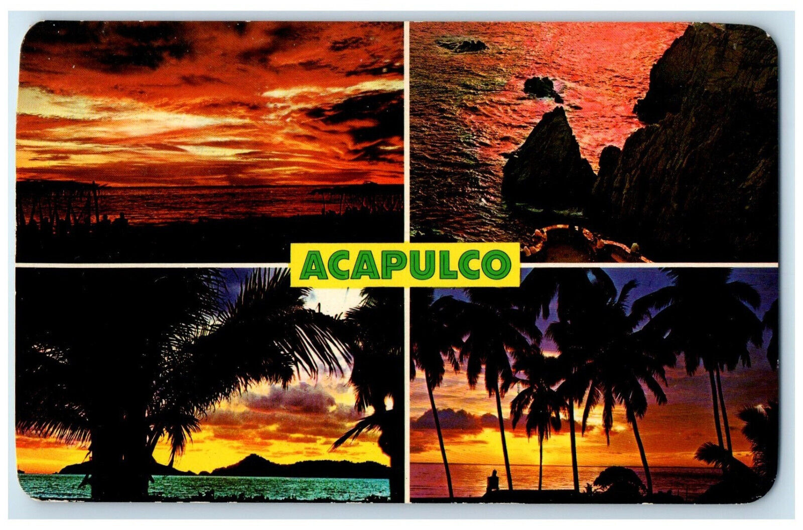 c1950's Four Views of Beautiful Sunsets in Acapulco Mexico Multiview Postcard
