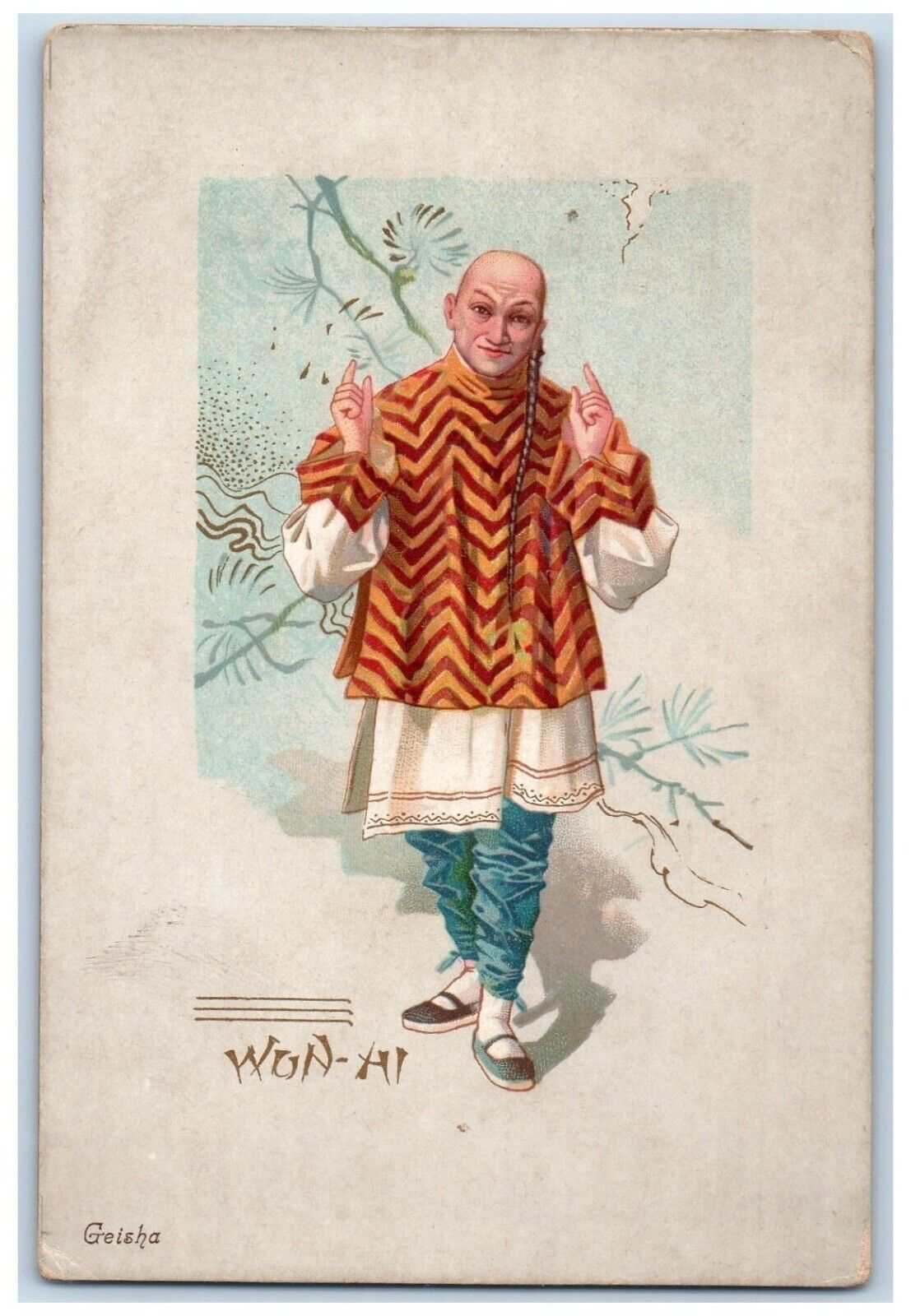 c1905 Wun Hi Chinese Geisha Actor Theatre Braided Hair Unposted Antique Postcard