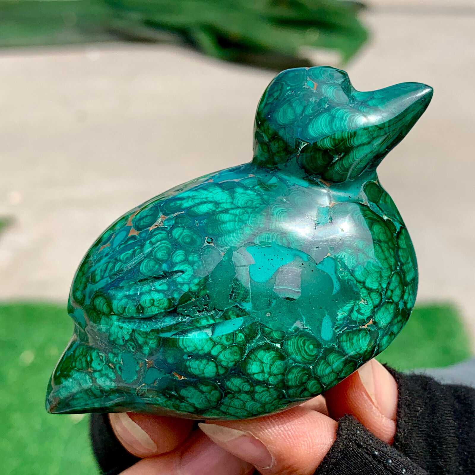 225G Natural glossy Malachite Crystal  Handcarved duck mineral sample healing