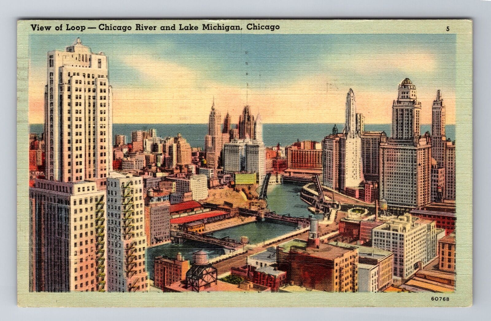Chicago IL-Illinois, Aerial Of Town Area, Antique, Vintage c1943 Postcard