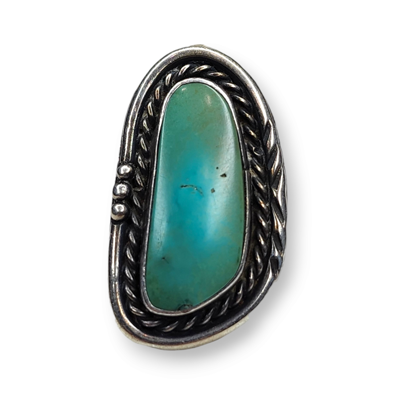 Vintage Native American Navajo Sterling Silver Green Turquoise Ring Size 4.5
