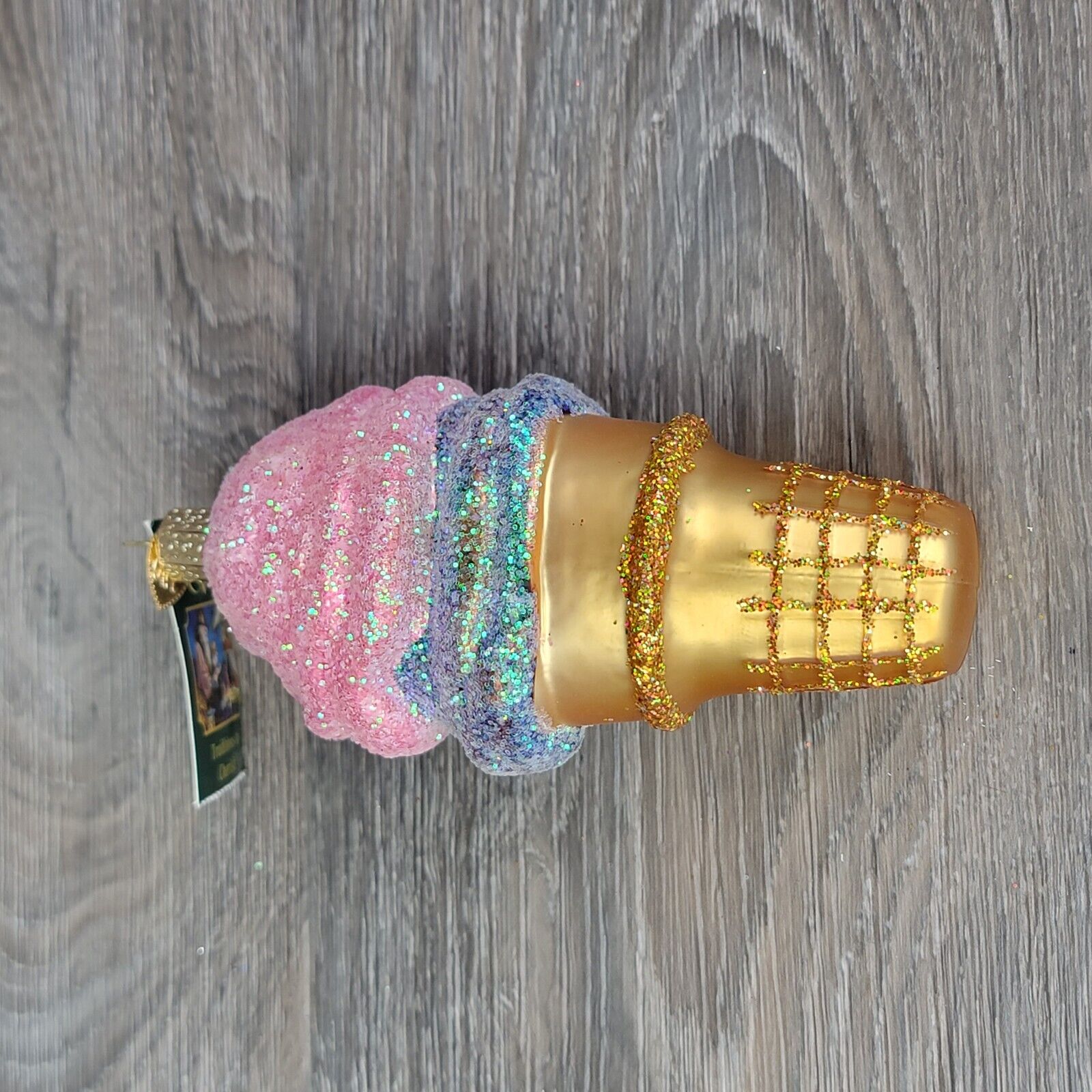 Old World Christmas Double Dip Ice Cream Cone Ornament Blown Glass Glitter Gift