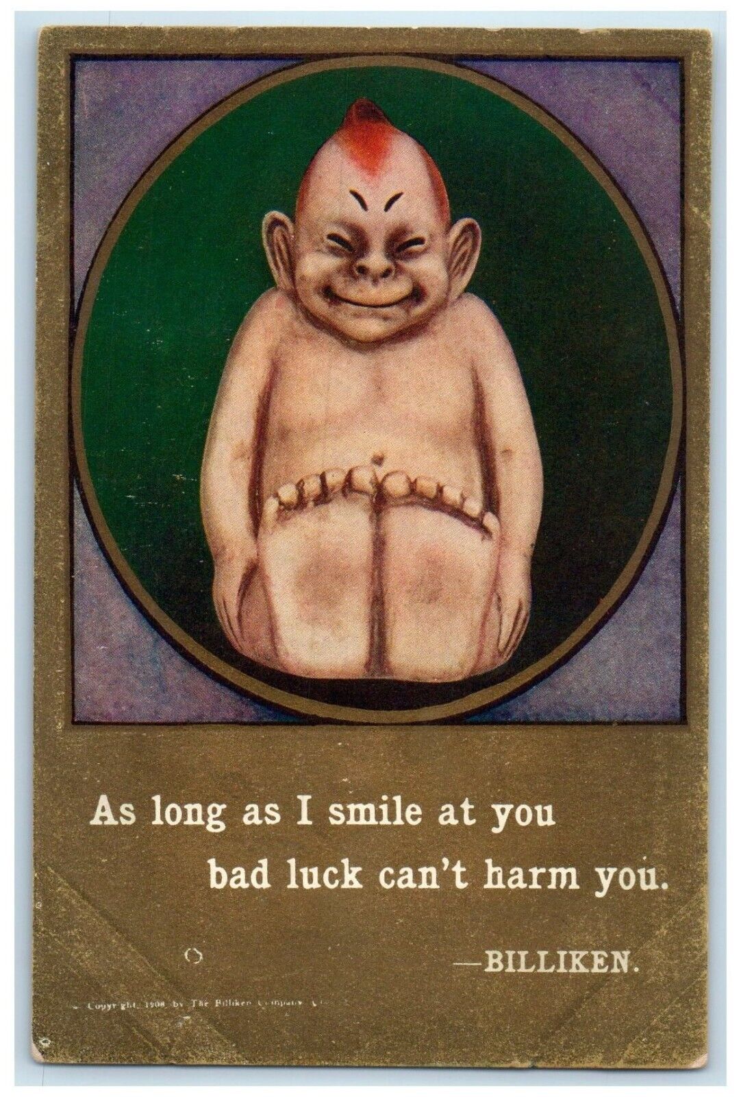 c1910's Billiken As Long As I Smile At You Bad Luck Can't Harm You Postcard
