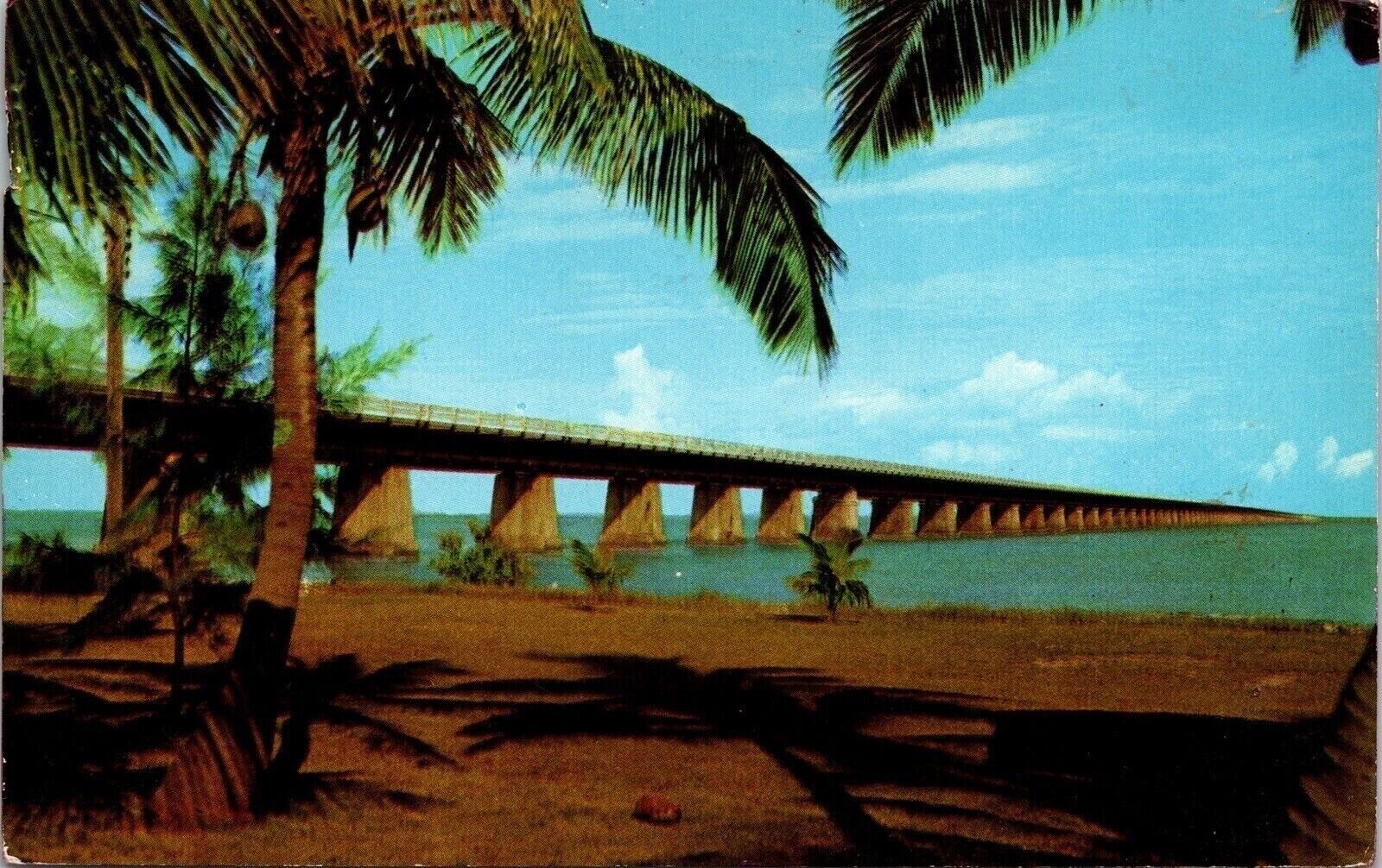 Seven Mile Bridge Pigeon Key Florida Overseas Highway Chrome Cancel WOB Postcard