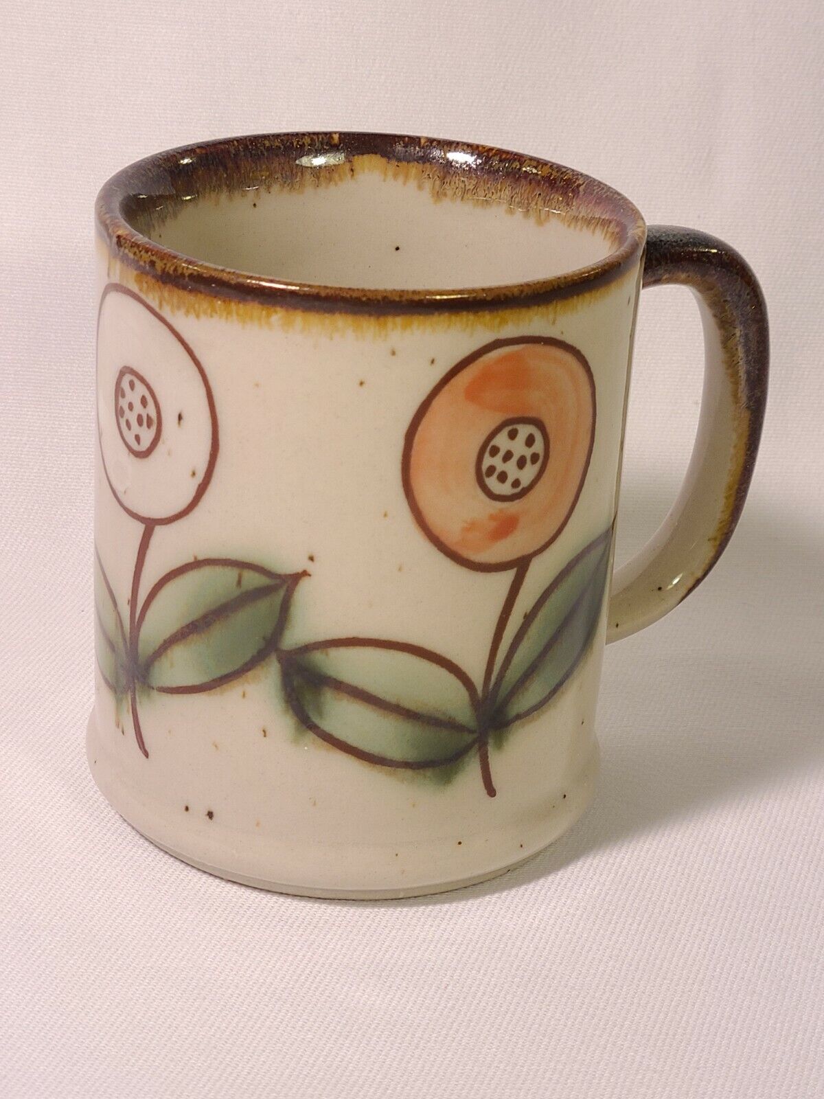 Otagiri Style Vintage Browns Speckled Stoneware Flower Mug