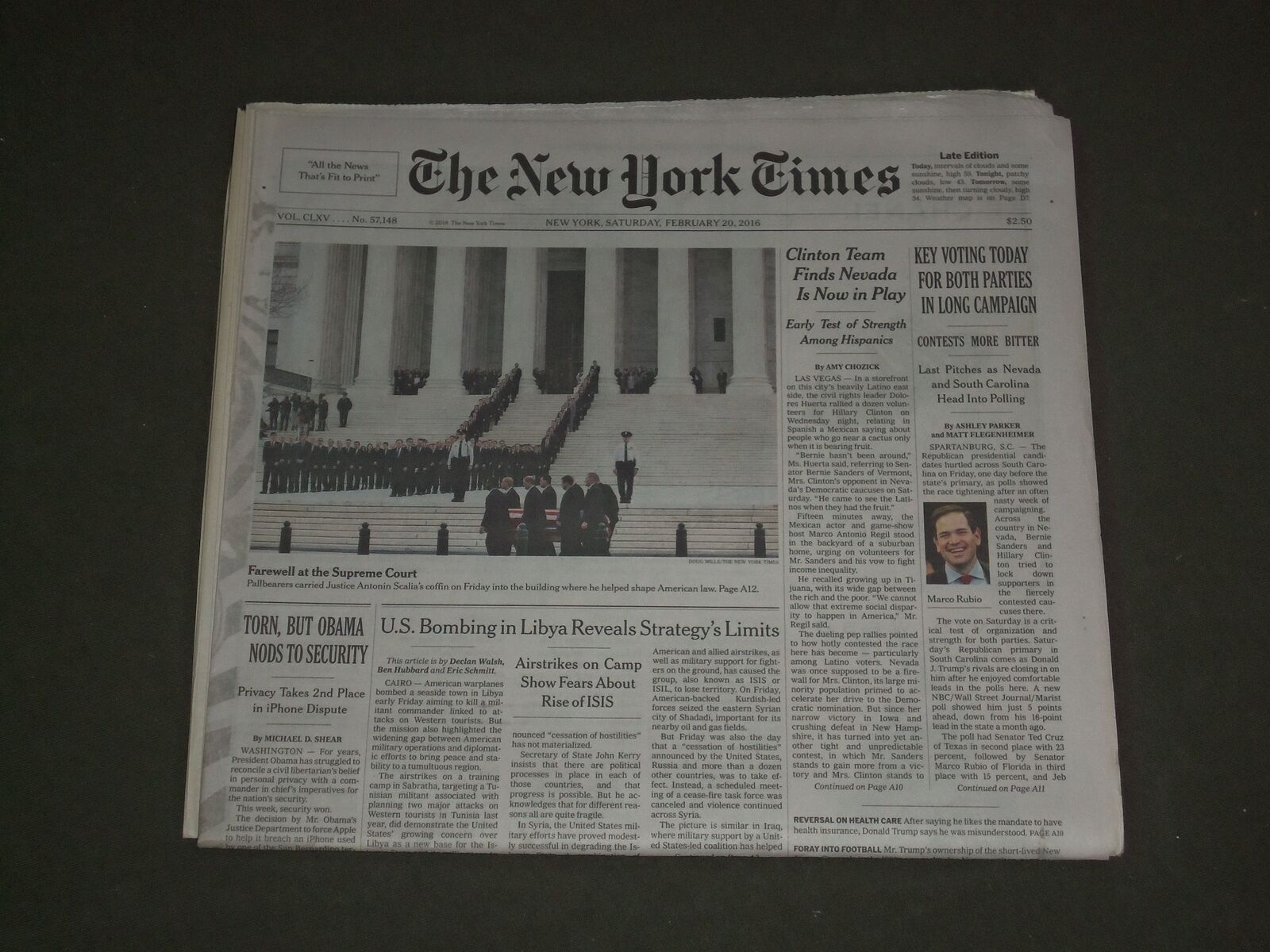 2016 FEBRUARY 20 NEW YORK TIMES - JUSTICE ANTONIN SCALIA FURNERAL