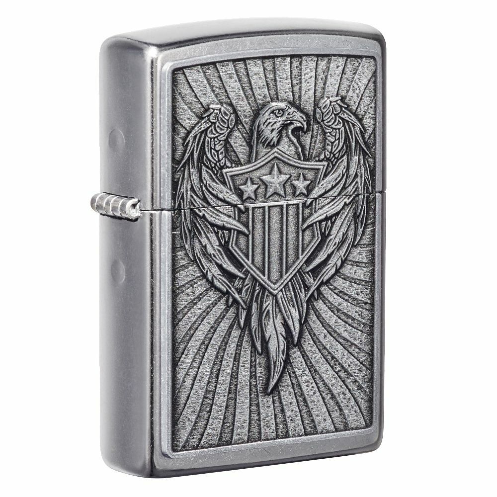 Zippo Eagle Shield Emblem Design Street Chrome Windproof Lighter, 49450