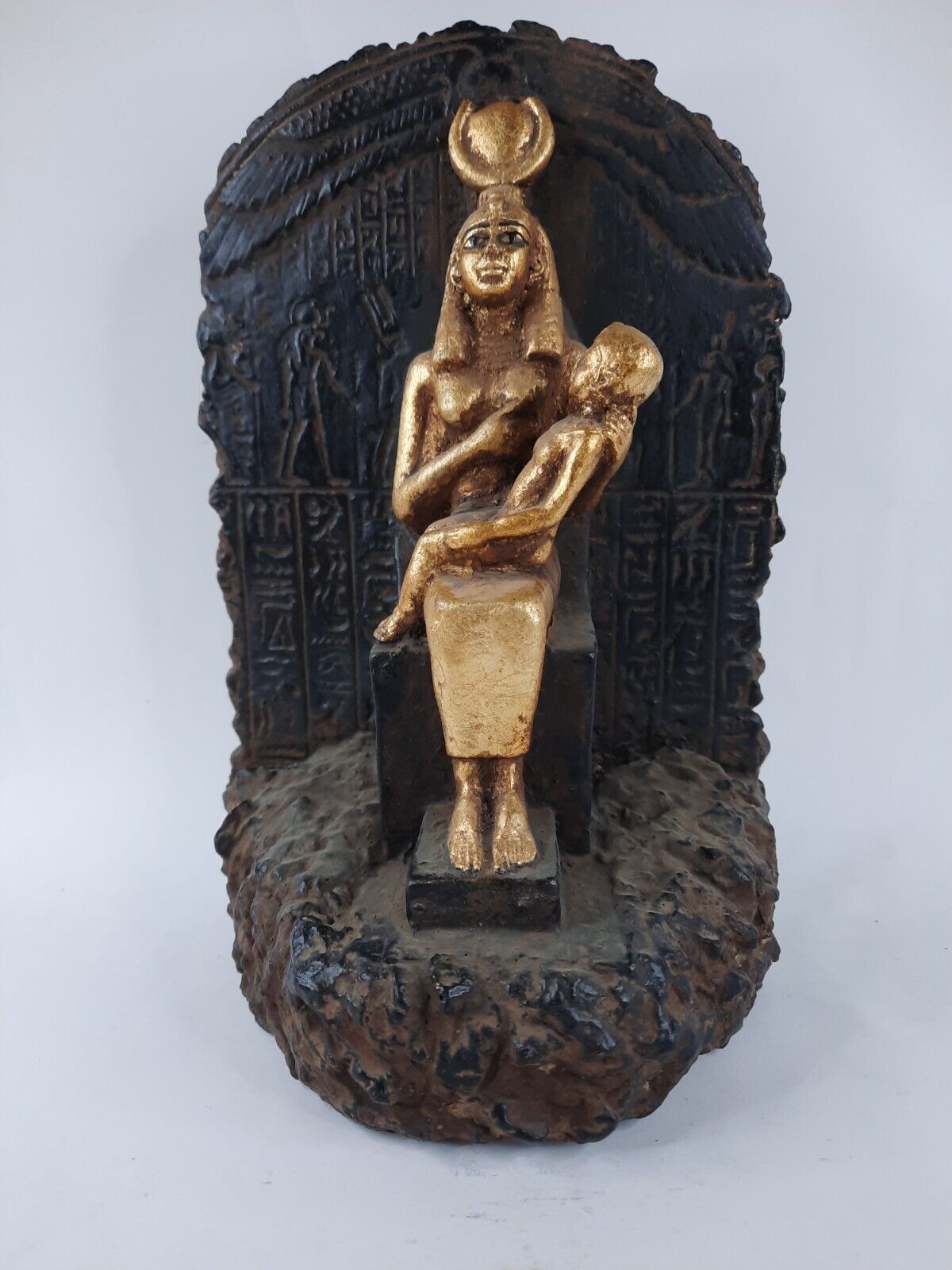 RARE ANTIQUE ANCIENT EGYPTIAN Statue Heavy Stone Goddess Isis Nursing Horus