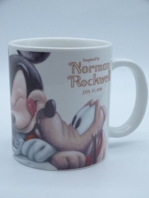 Disney Norman Rockwell Coffee Mug Mickey Mouse Pluto Evening Post 1920 Large Cup