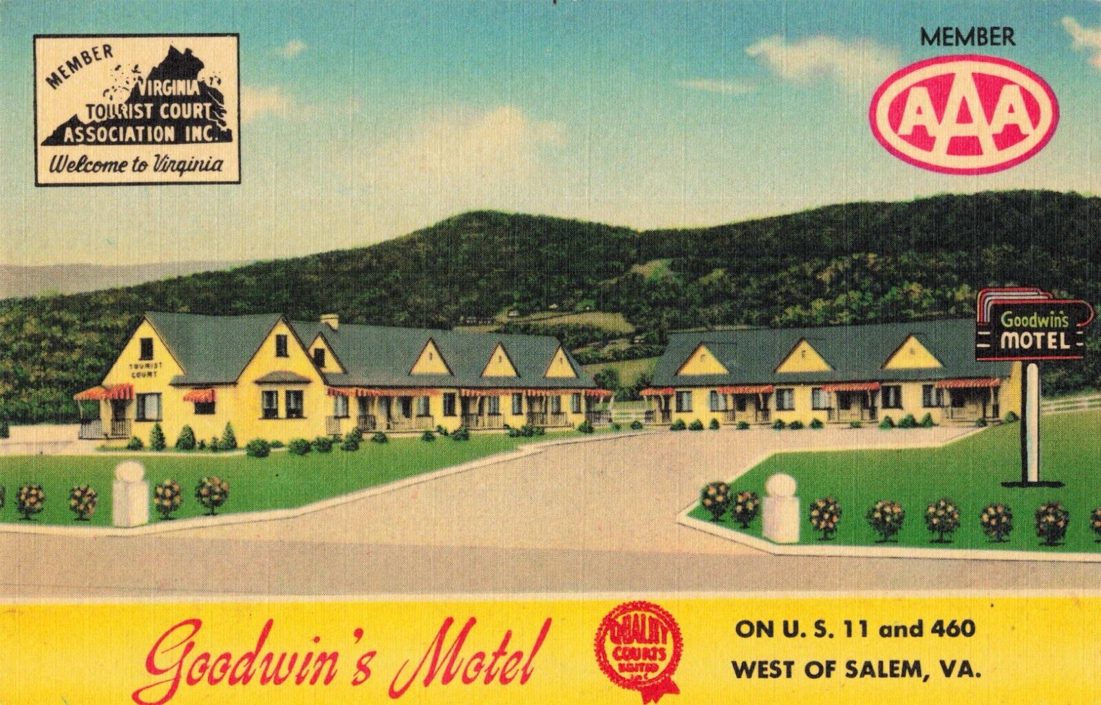 Goodwin\'s Motel Salem Virginia VA Linen c1950s Postcard