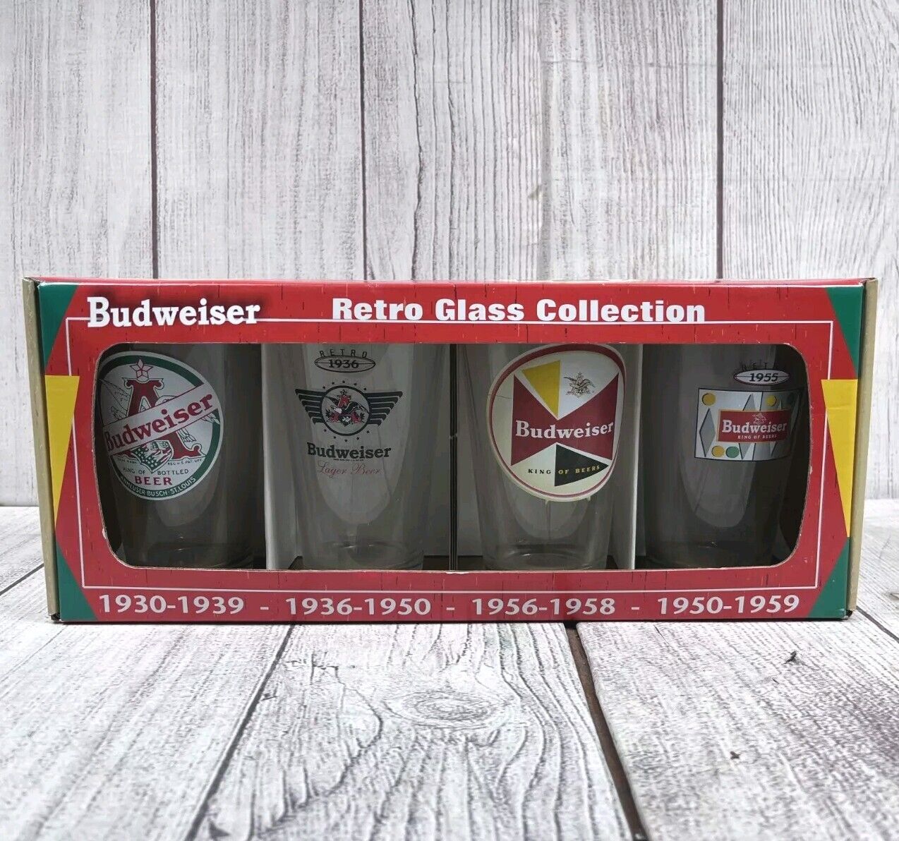 UNOPENED - Budweiser Glass Collection - Set of Four 16 Oz Pub - NIB Retro