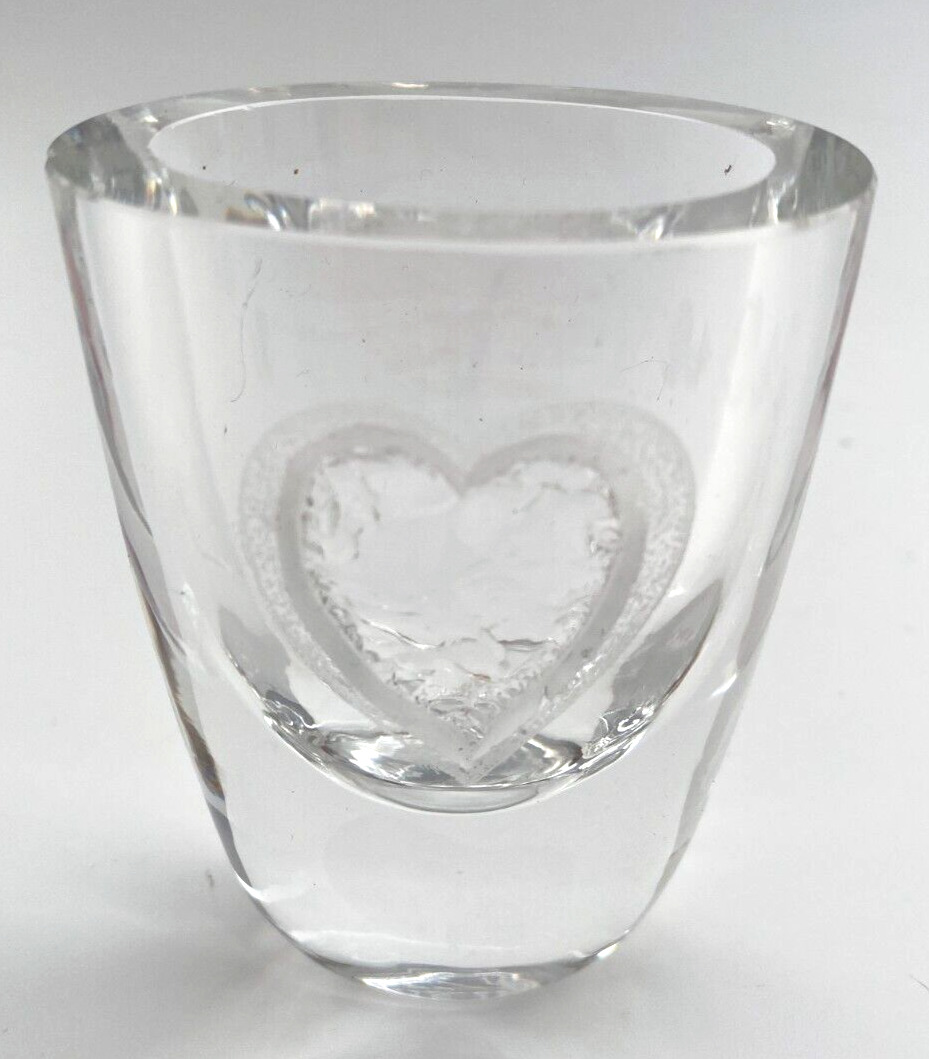 Lindshammar Crystal Heart Vase Vintage Swedish Art Glass Signed Numbered - AS IS