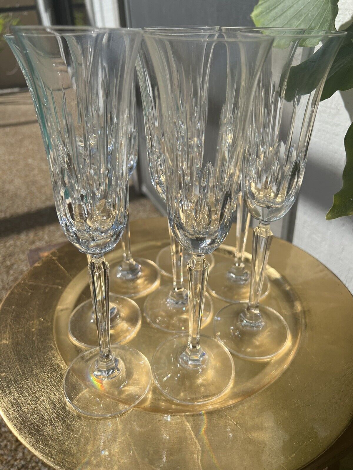 Vintage Waterford Maureen ? Champagne Flutes Crystal Stems 9” Tall Retired