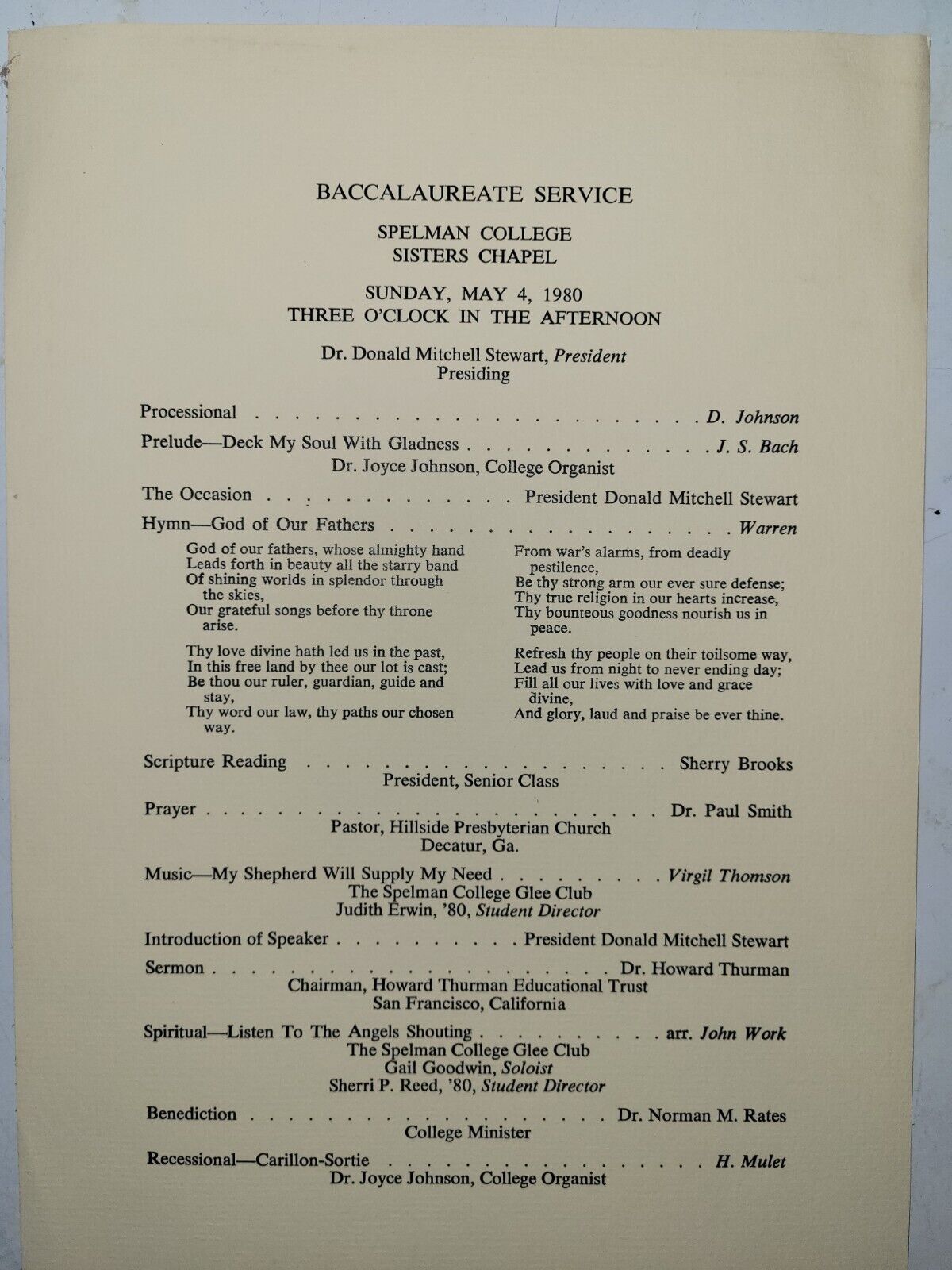 Rare 1980 Spelman College Baccalaureate Service Bulletin With Dr. Howard Thurman